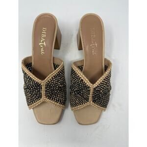 Sundance Diba True NEW Trop Hop Raffia Peep Toe Black Tan Sandal size 7